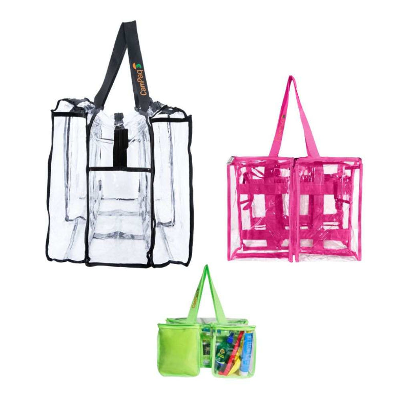 Large black plus mediumhot pink plus green toiletry CamPaq clear bags