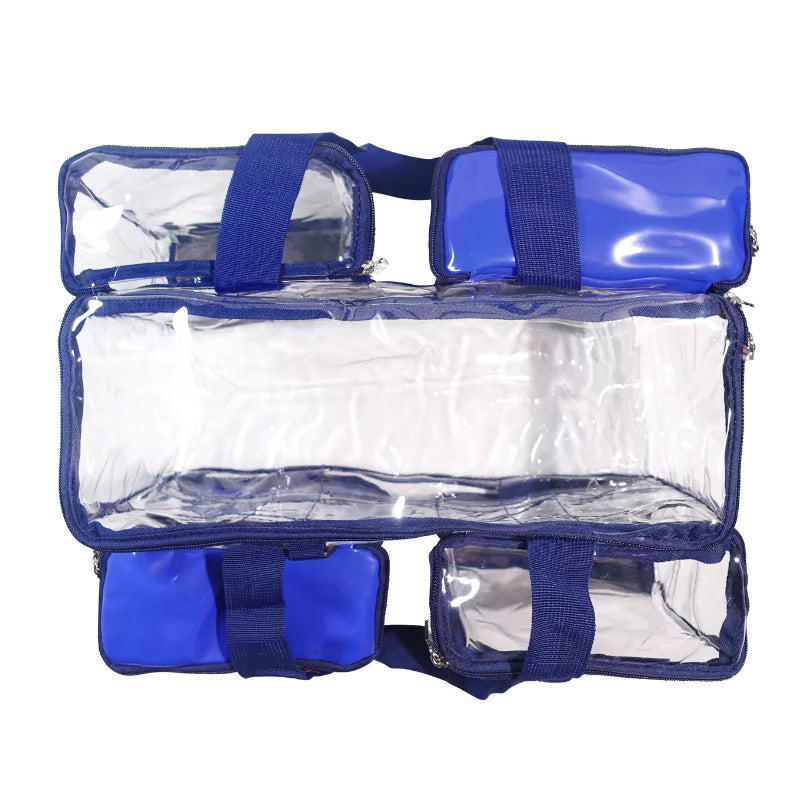 Navy blue clear toiletry bag top view empty