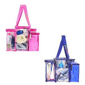 Hot pink and navy blue toiletry bags bundle filled with toiletry items