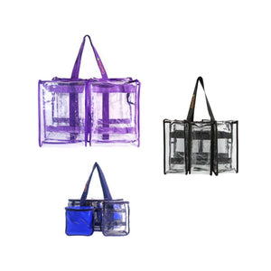 Large purple plus medium black plus navy toiletry CamPaq clear bags