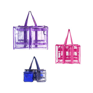Large purple plus medium hot pink navy toiletry CamPaq clear bags