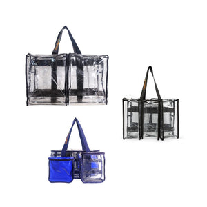 Large black plus medium black plus navy toiletry CamPaq clear bags