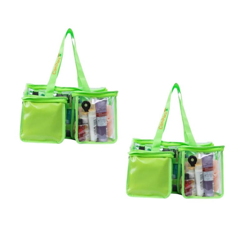 Two green clear toiletry bags bundle filled with toiletry items