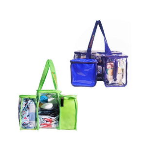 Navy blue and green toiletry bag bundle filled with toiletry items